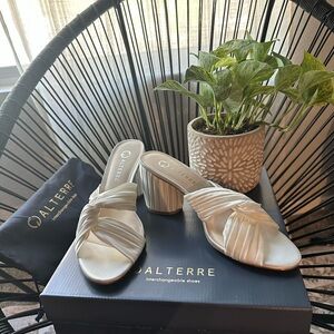 Convertible Women's White Satin Mules with Block Heel